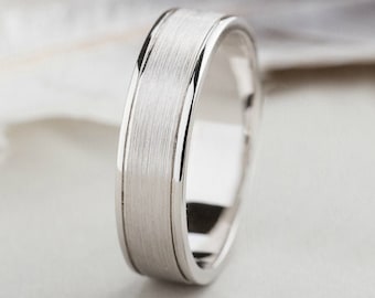 Mens wedding band made of solid 14k gold. White gold wedding ring. Mens wedding ring.