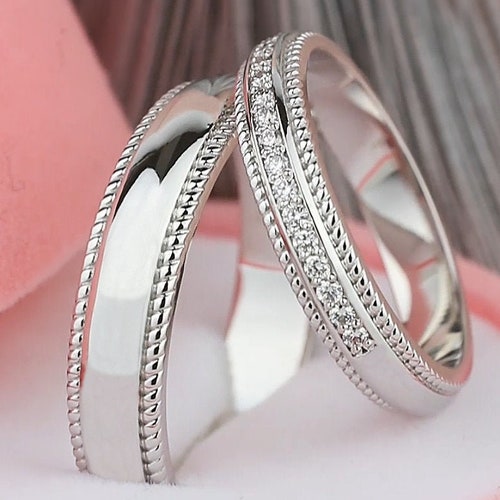 His and Hers Wedding Bands Made of 14k Gold With Diamonds. Etsy