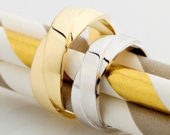 Twisted Wedding Bands Set His and Hers, 14k Gold Braided Wedding Rings, Matching Couple Bands, Unique Twisted Gold Ring Set, Rope Bands