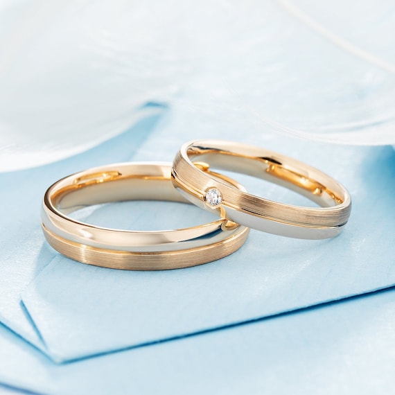 Clásicas de boda de oro con diamantes su anillo. - Etsy México