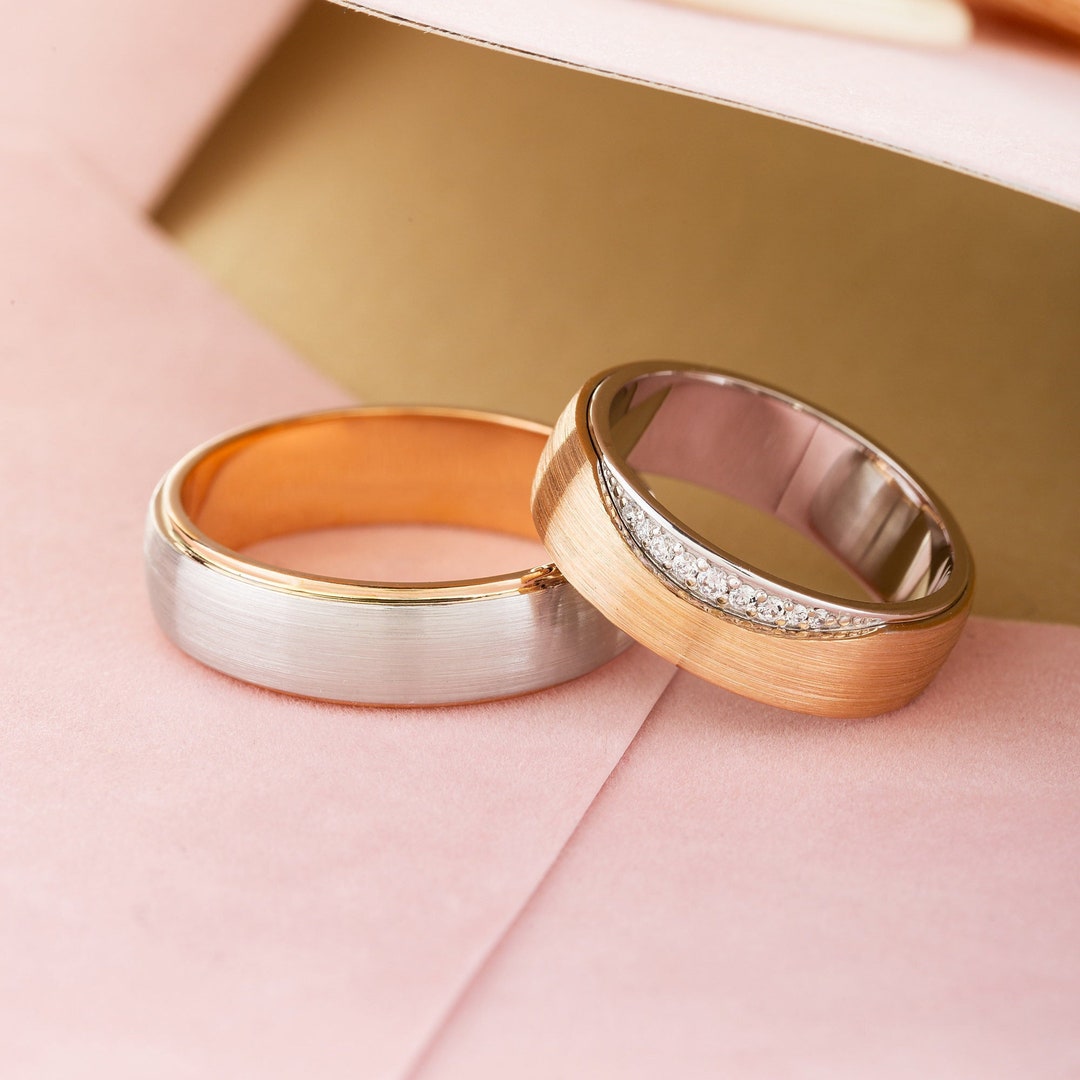 Unique Gold Wedding Bands. Couple Wedding Rings. Gold Wedding Etsy