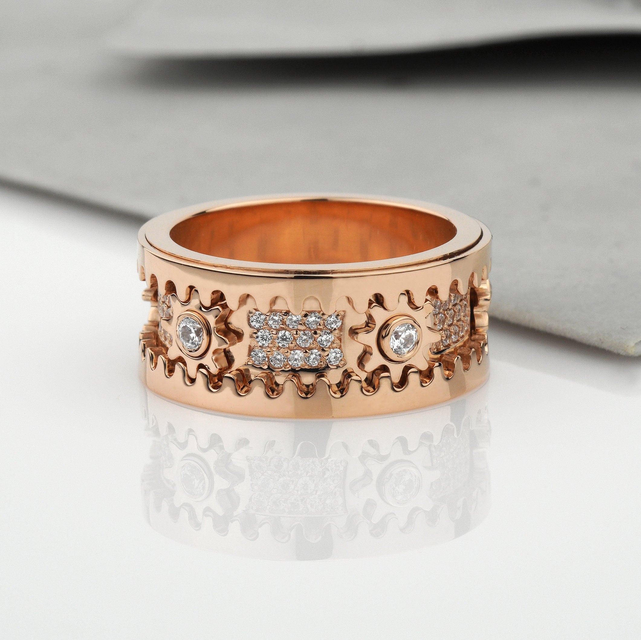 Gold Rotating Rings Unique Gold Spinner Ring. Wide Wedding Band. Women's Gold Ring. Gold ...