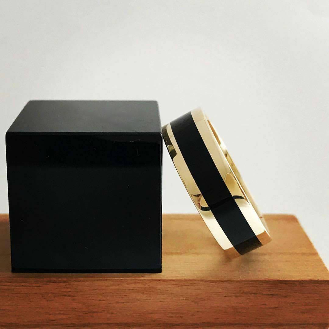 Mens wedding band. Gold ring with enamel. Wedding band mens. Etsy