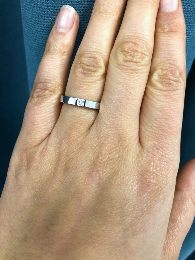 Simple White Gold Wedding Bands With Diamond. His and Hers Etsy