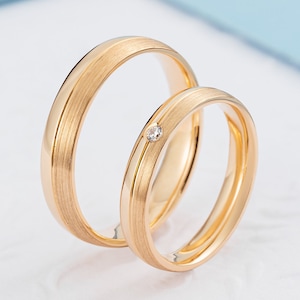 14k gold wedding bands with diamond. His and Hers wedding rings. Wedding bands set. Simple wedding bands. Matching couple rings