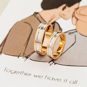 Wedding rings set. His and hers wedding bands.