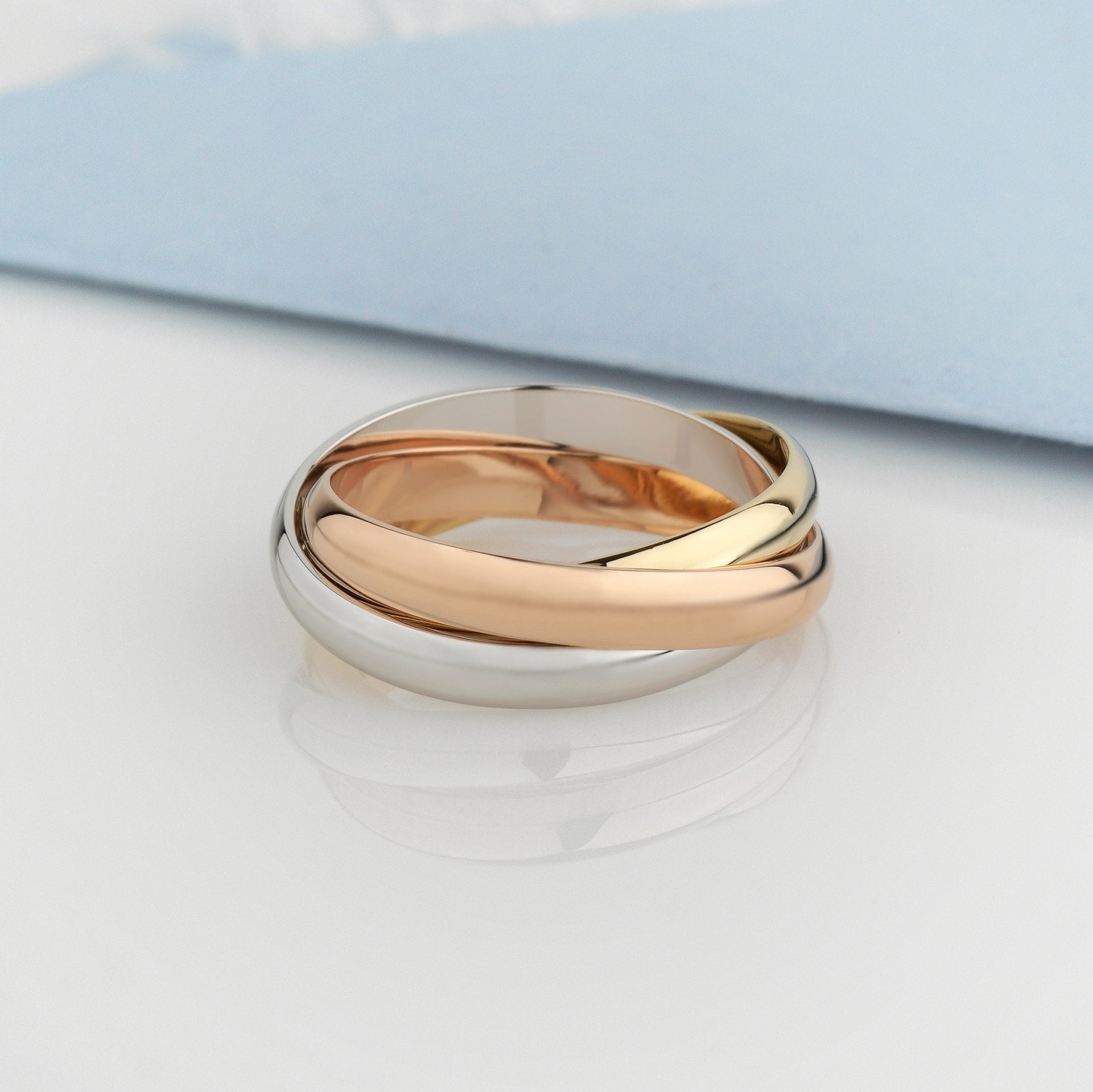 Tri Color Rolling Ring. 14k Triplet Ring. Interlocking Bands. Triple ...