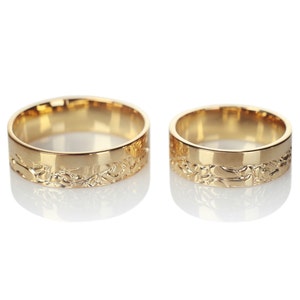 14k Gold his and hers wedding bands. Wedding bands gold. Matching wedding bands. Wedding rings. Couple rings. Wedding rings set.