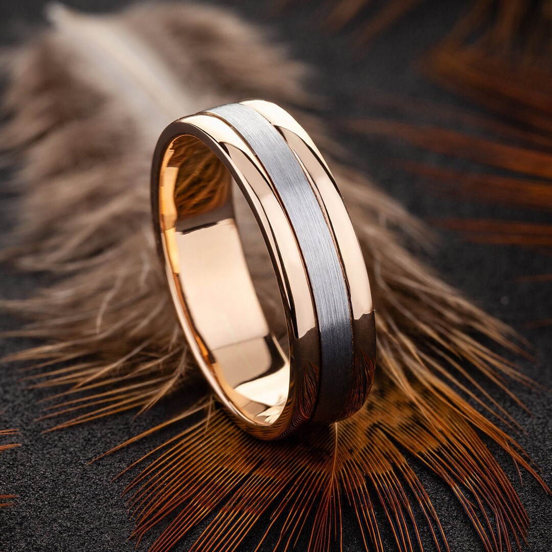 Mens Wedding Band. Ring for Men. Two Tone Wedding Band. Etsy