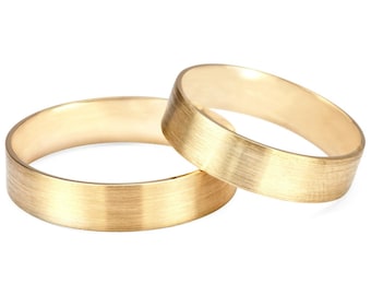 14k Gold matte brushed wedding bands. Gold wedding bands. Classic wedding bands. Matching wedding bands. Simple wedding bands.