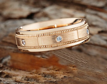 Gold wedding ring with natural diamonds. Wedding band for woman. Unique Statement Ring for Her