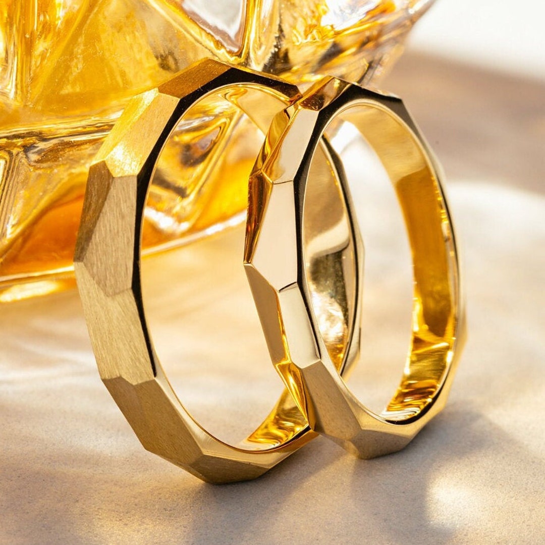 Unique Wedding Bands Made of Solid 14k Gold. His and Hers Wedding Rings