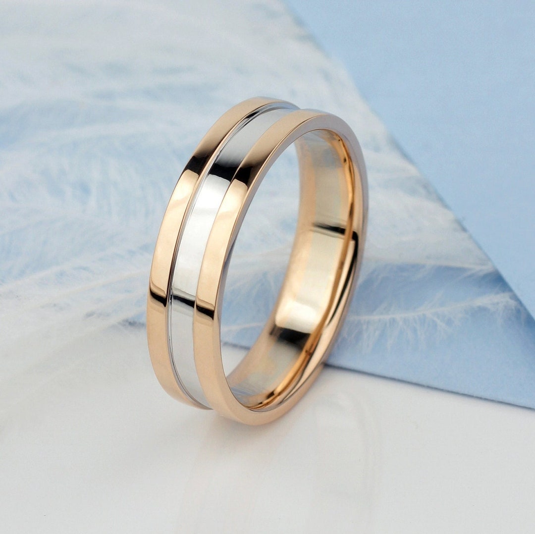 Mens Wedding Band. Two Tone Wedding Band. Solid Gold Wedding Ring ...