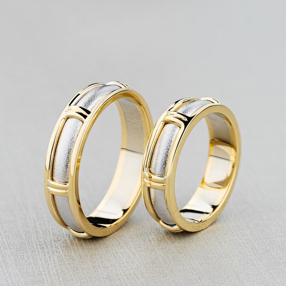 Unique Wedding Rings Set. His and Hers Bands. Solid Gold Etsy