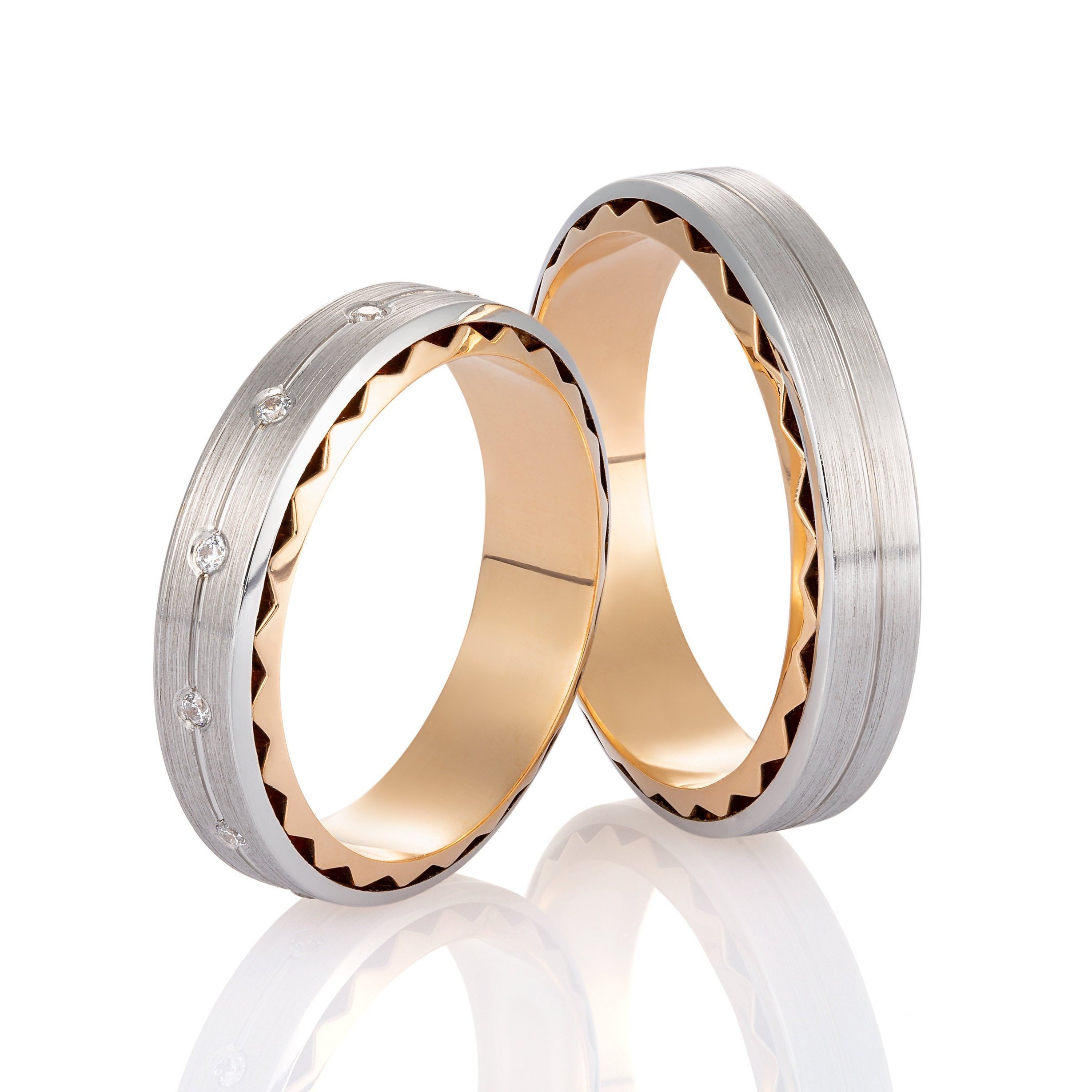 Solid gold wedding bands. Wedding ring set. Matching wedding Etsy