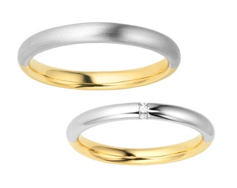 Matching wedding bands made of solid gold and diamonds. His and hers wedding bands. Wedding bands set.