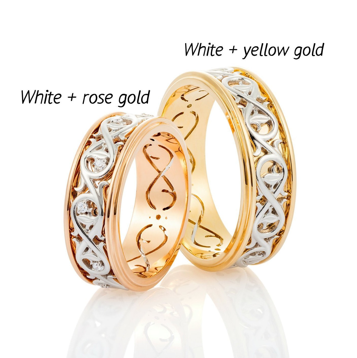 Vintage Style Wedding Rings Set. Couple Bands. Unique Wedding Etsy