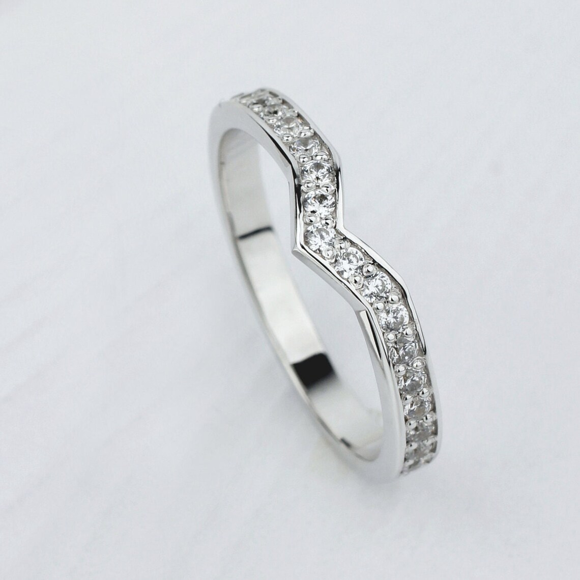 Curved Wedding band. Stackable wedding ring. Diamond wedding | Etsy