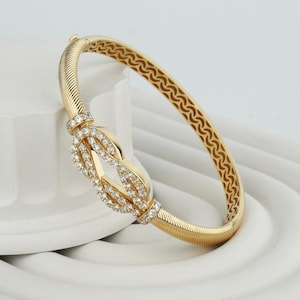 Gold bangle bracelet 14k. Solid Gold Women&#39;s Bracelet.14K Real Gold Hinged Bracelet. Unique gold bracelet for women. Gold cuff bracelet.