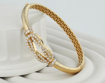 Pulseira de ouro 14k. Pulseira feminina de ouro maciço. Pulseira articulada de ouro verdadeiro 14K. Pulseira de ouro exclusiva para mulheres. Pulseira de punho de ouro.