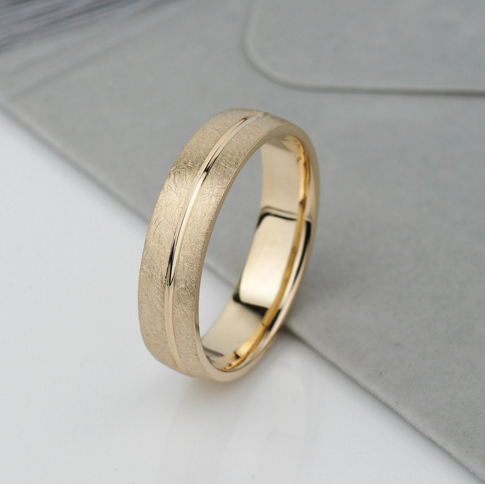 Brushed Gold Mens Wedding Band. Solid Gold Mens Wedding Ring. Handmade Brushed Gold Mens Wedding Band. Solid Gold Mens Wedding Ring. Handmade