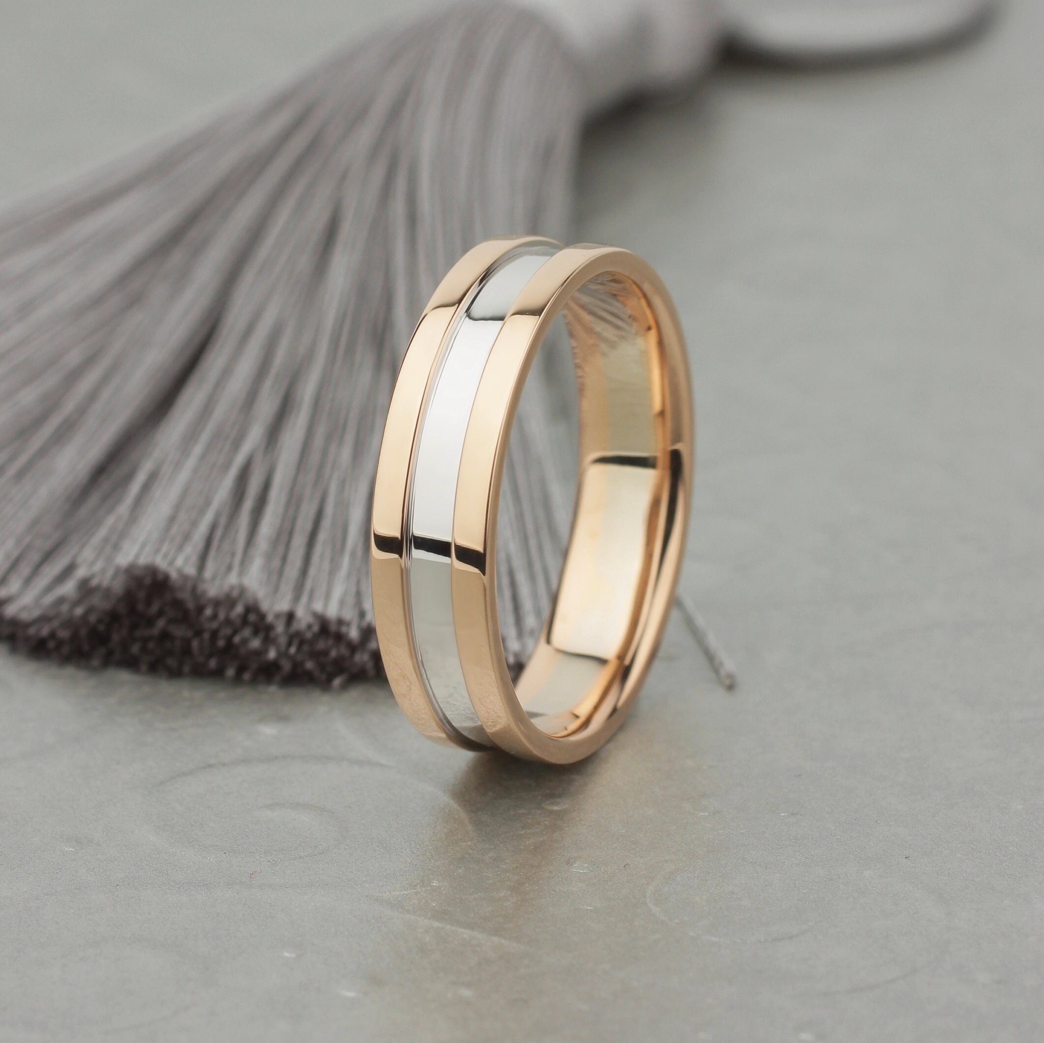Mens Wedding Band. Two Tone Wedding Band. Solid Gold Wedding Ring ...