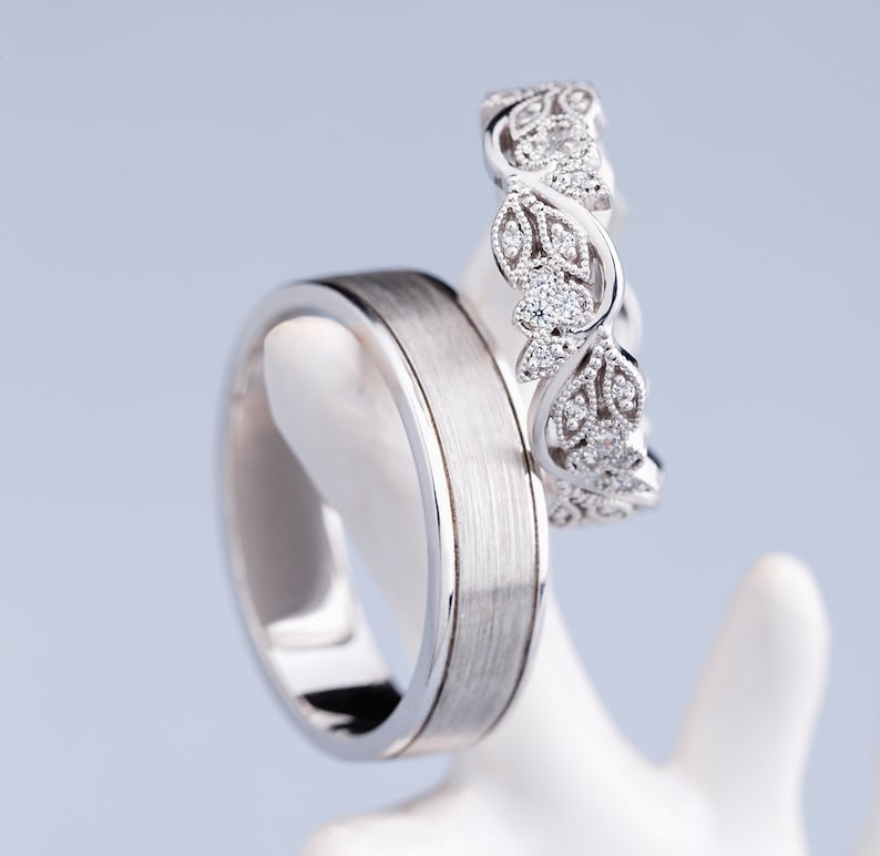 Gold Wedding Bands With Diamonds. Unique Wedding Bands. Couple Etsy