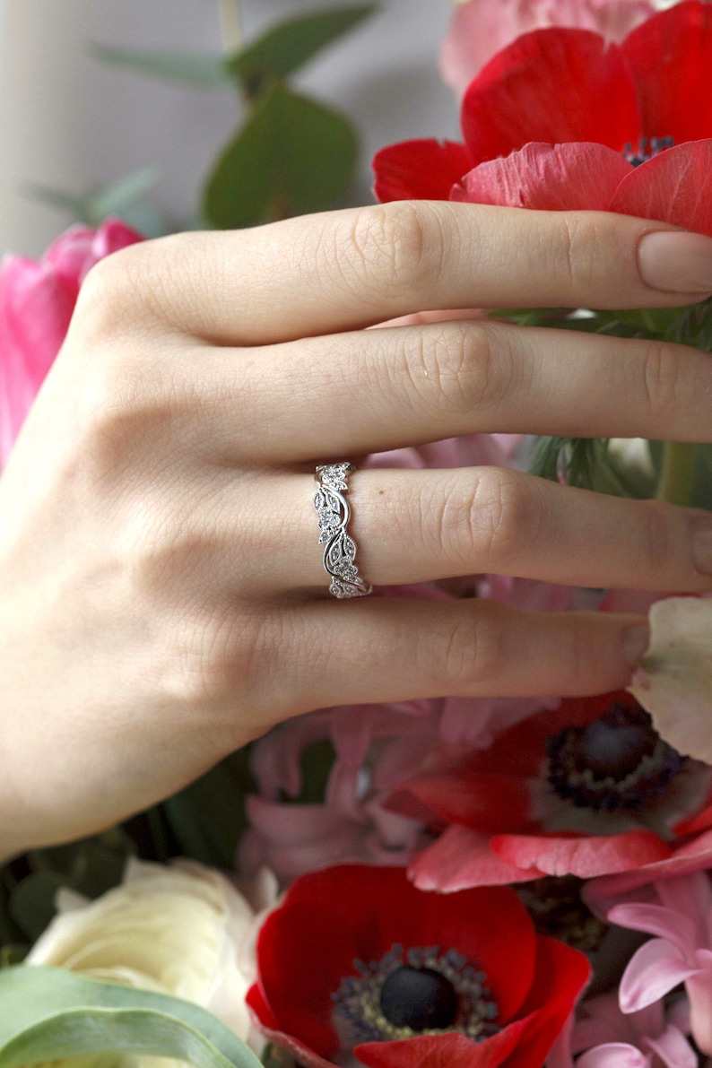 Gold wedding bands with diamonds. Unique wedding bands. Couple Etsy