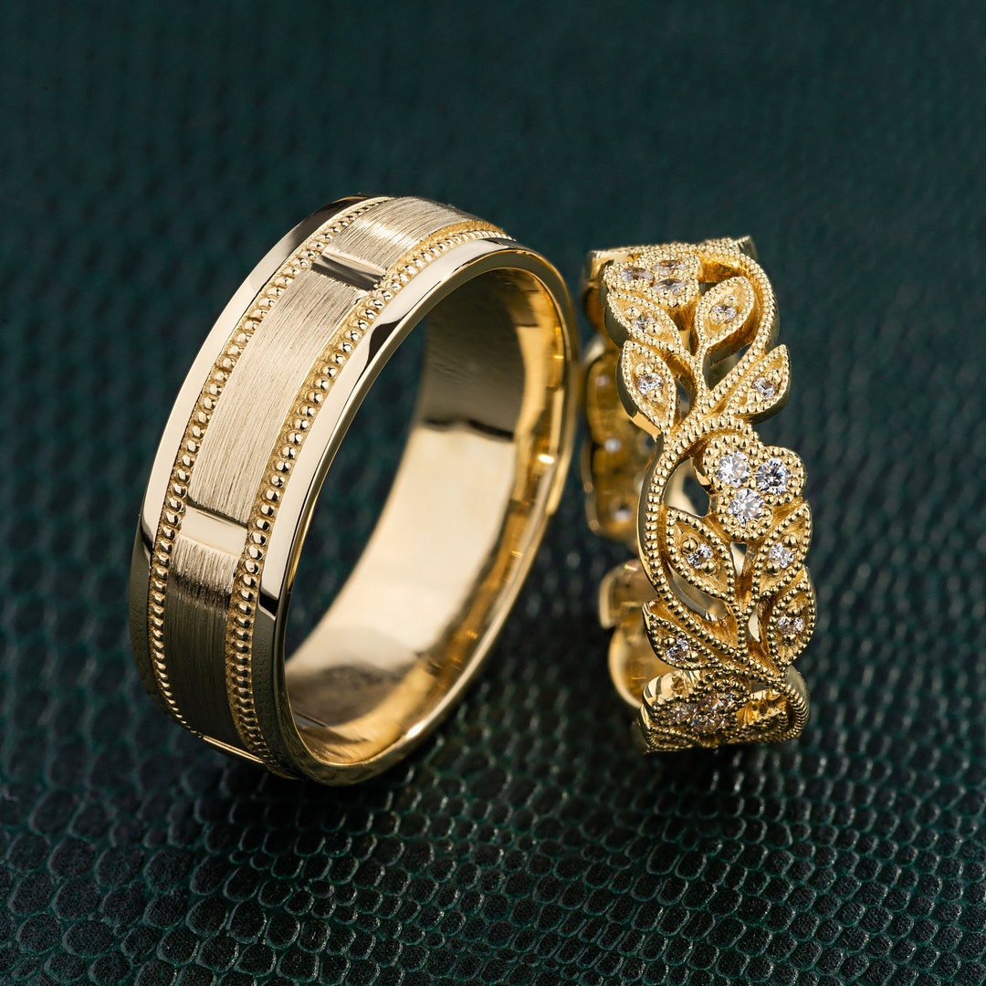 Conjunto de anillos de boda para él y ella. Conjunto de - Etsy México