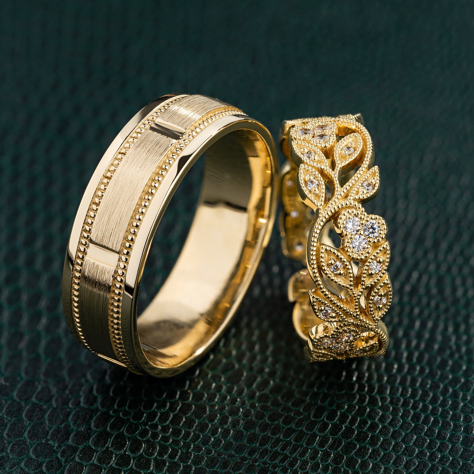 His And Her Wedding Rings Set Gold Wedding Rings Set Couple Etsy 