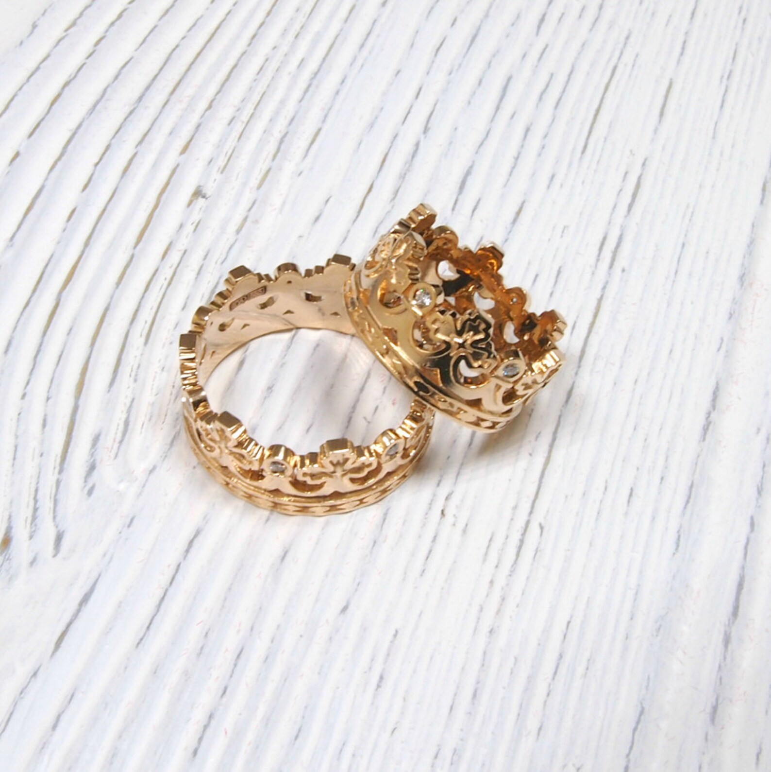 14k Crown wedding bands. Unique wedding bands. Crown rings. Etsy