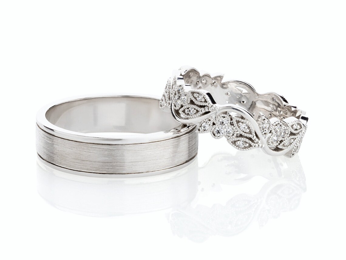 Gold Wedding Bands With Diamonds. Unique Wedding Bands. Couple - Etsy UK