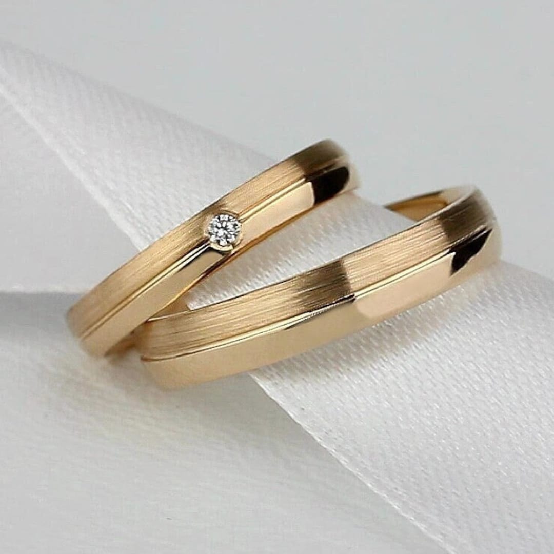 Buy Simple Gold Wedding Rings With Diamond in Her Ring. Classic Wedding  Bands. Gold Wedding Bands Set. His and Hers Wedding Rings. Couple Rings.  Online in India - Etsy