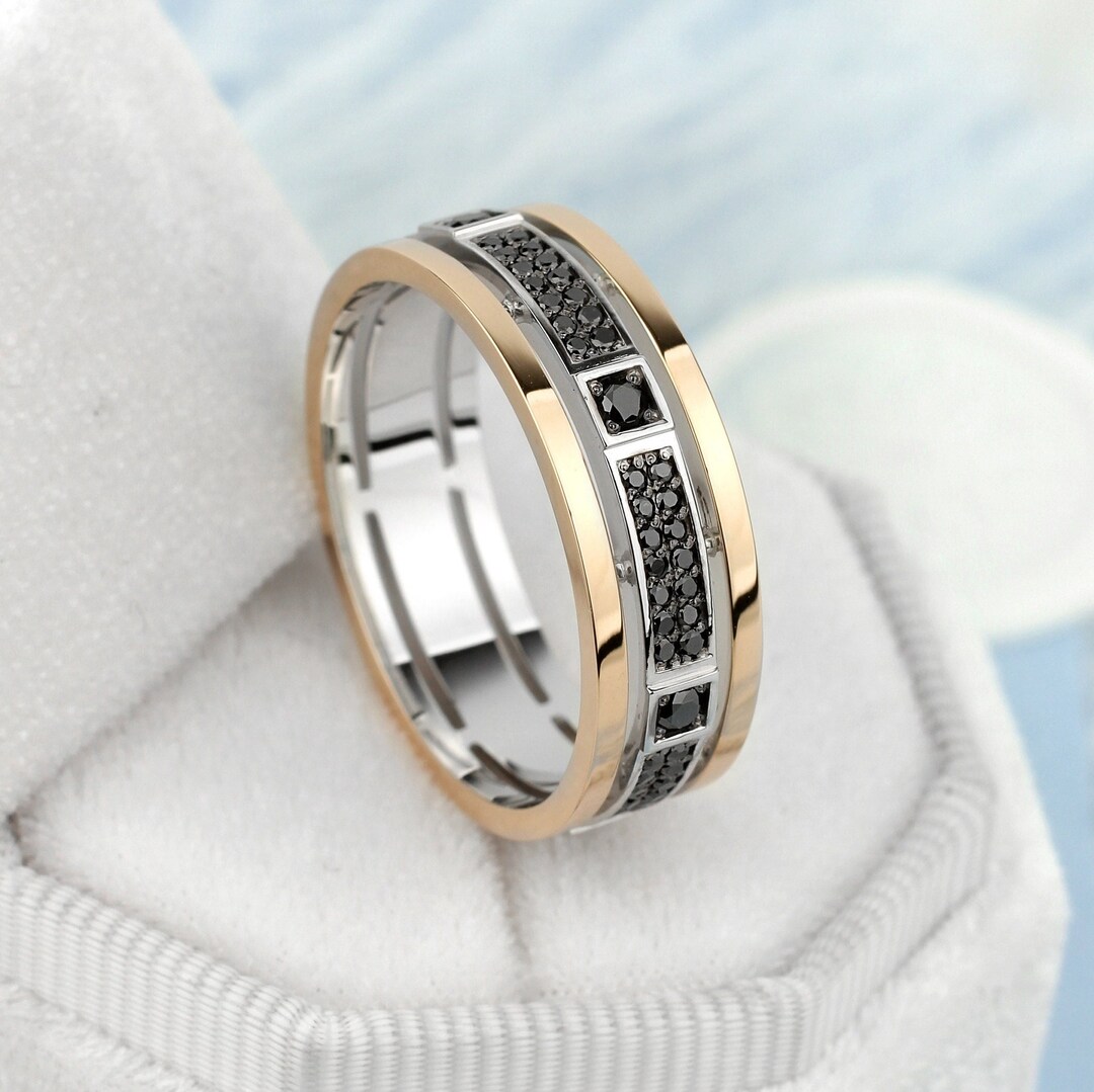 Mens Flat Satin Finish Wedding Band Side Eternity Diamonds