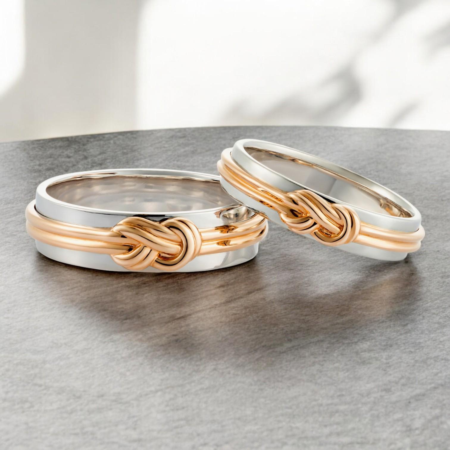 Matching Wedding Bands With Love Knot. Matching Couple Wedding Rings