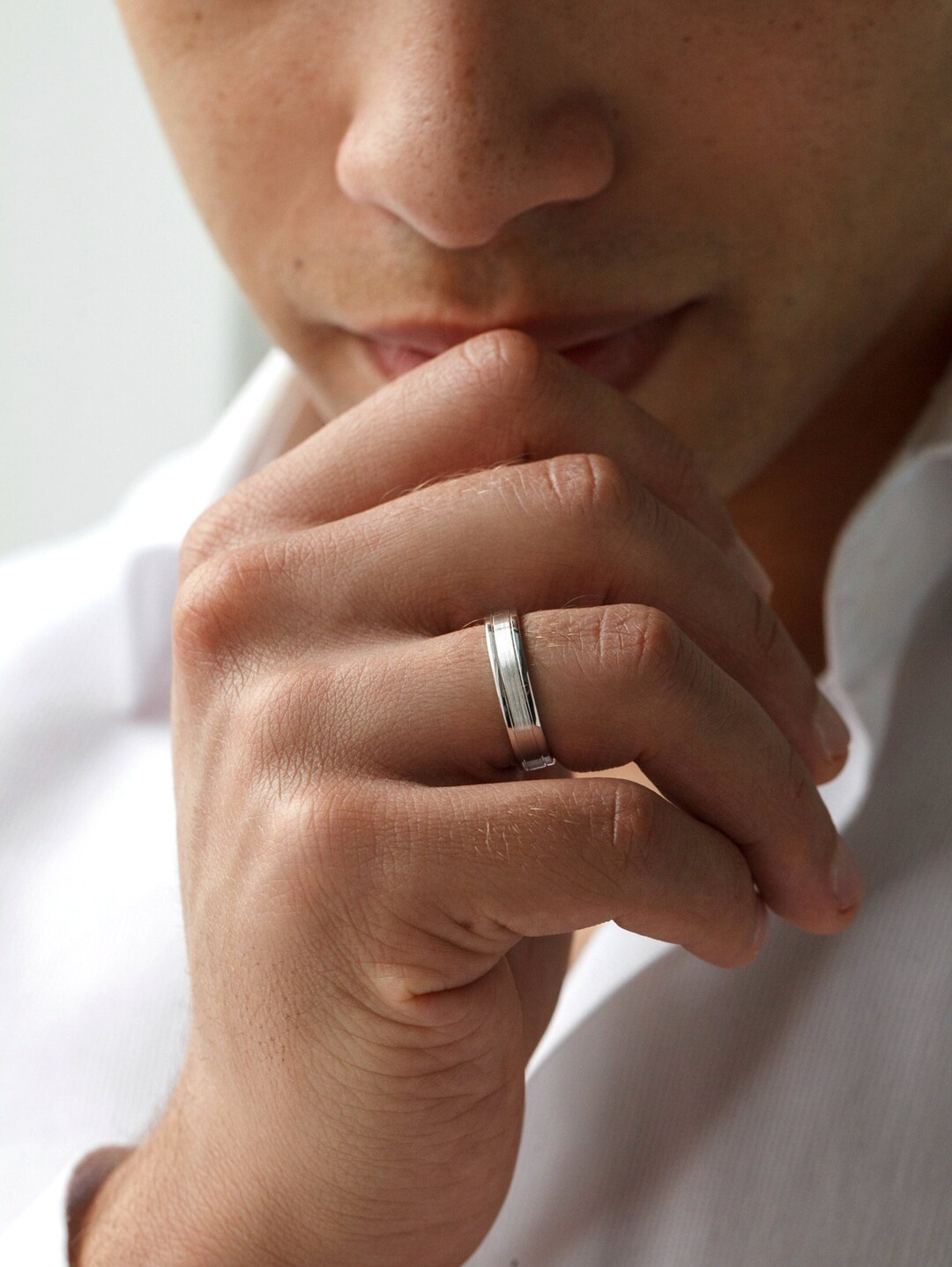 Men's Wedding Band Made of 14k Gold. Mens Wedding Ring. White Gold Ring for Men. Gold Mens