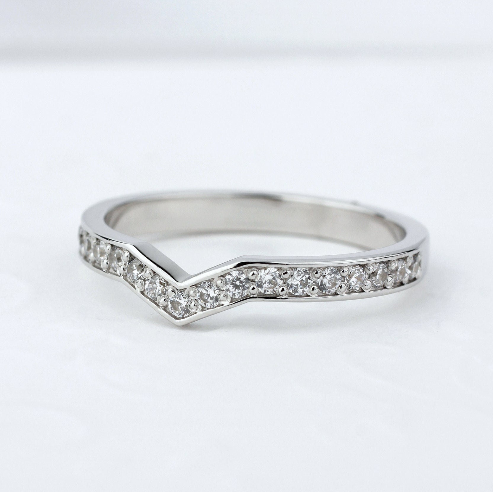 Curved Wedding band. Stackable wedding ring. Diamond wedding | Etsy