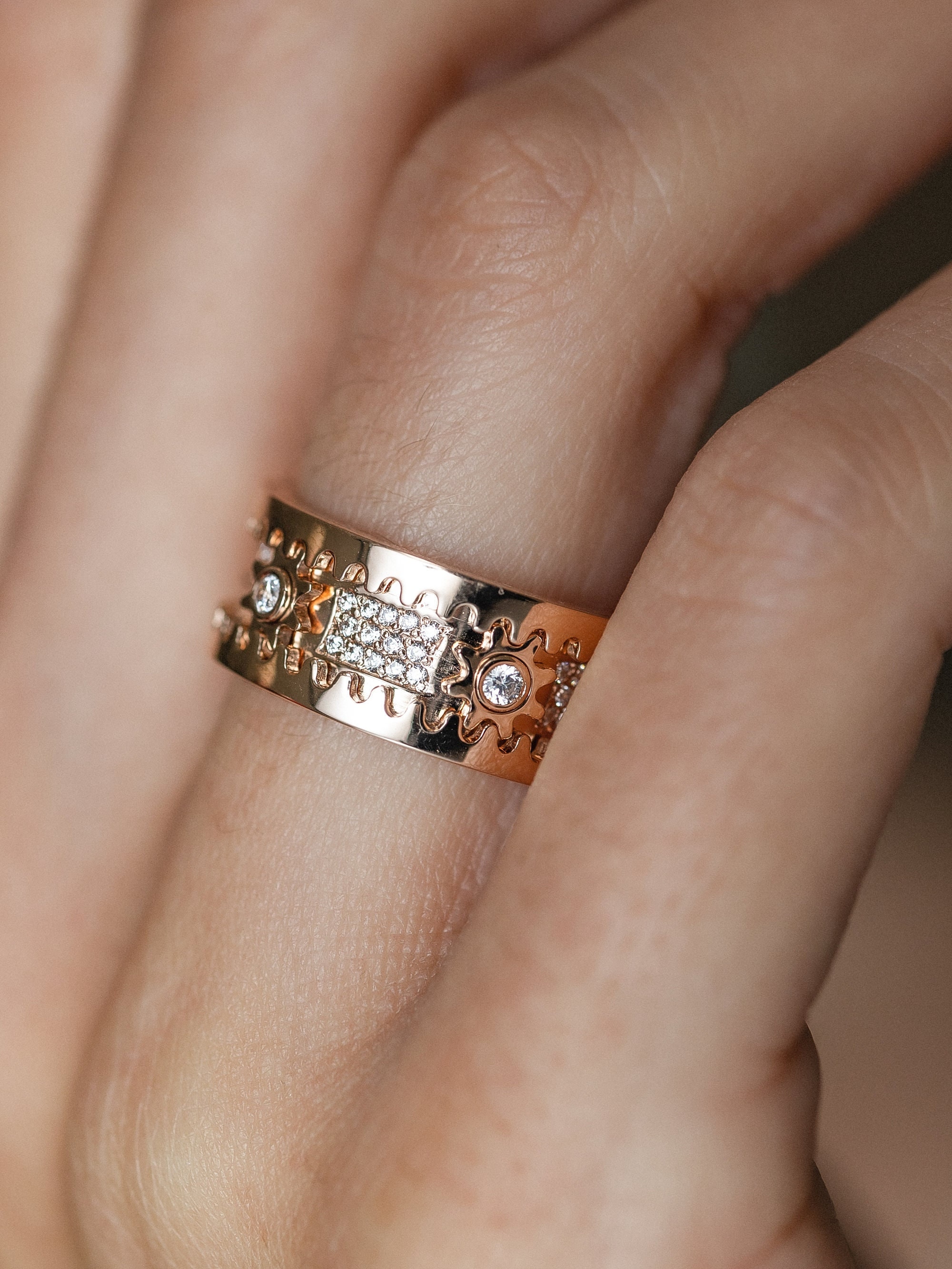 Gold Rotating Rings Unique Gold Spinner Ring. Wide Wedding Band. Women's Gold Ring. Gold ...