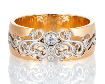 Alliance pour femme en or 14 carats avec diamant. Alliance pour elle. Bague d'anniversaire. Bague en or pour femme. Alliance en or unique. Cadeau pour elle
