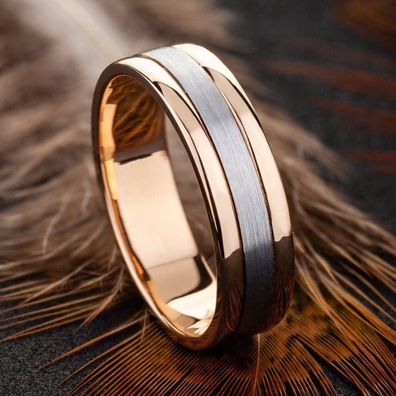 Mens Wedding Band. Ring for Men. Two Tone Wedding Band. Wedding