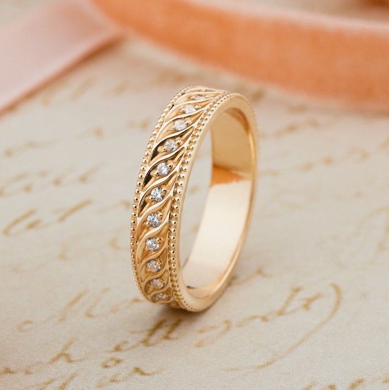 Unique Wedding Ring. Gold Wedding Band. Womens Wedding Bands. Etsy