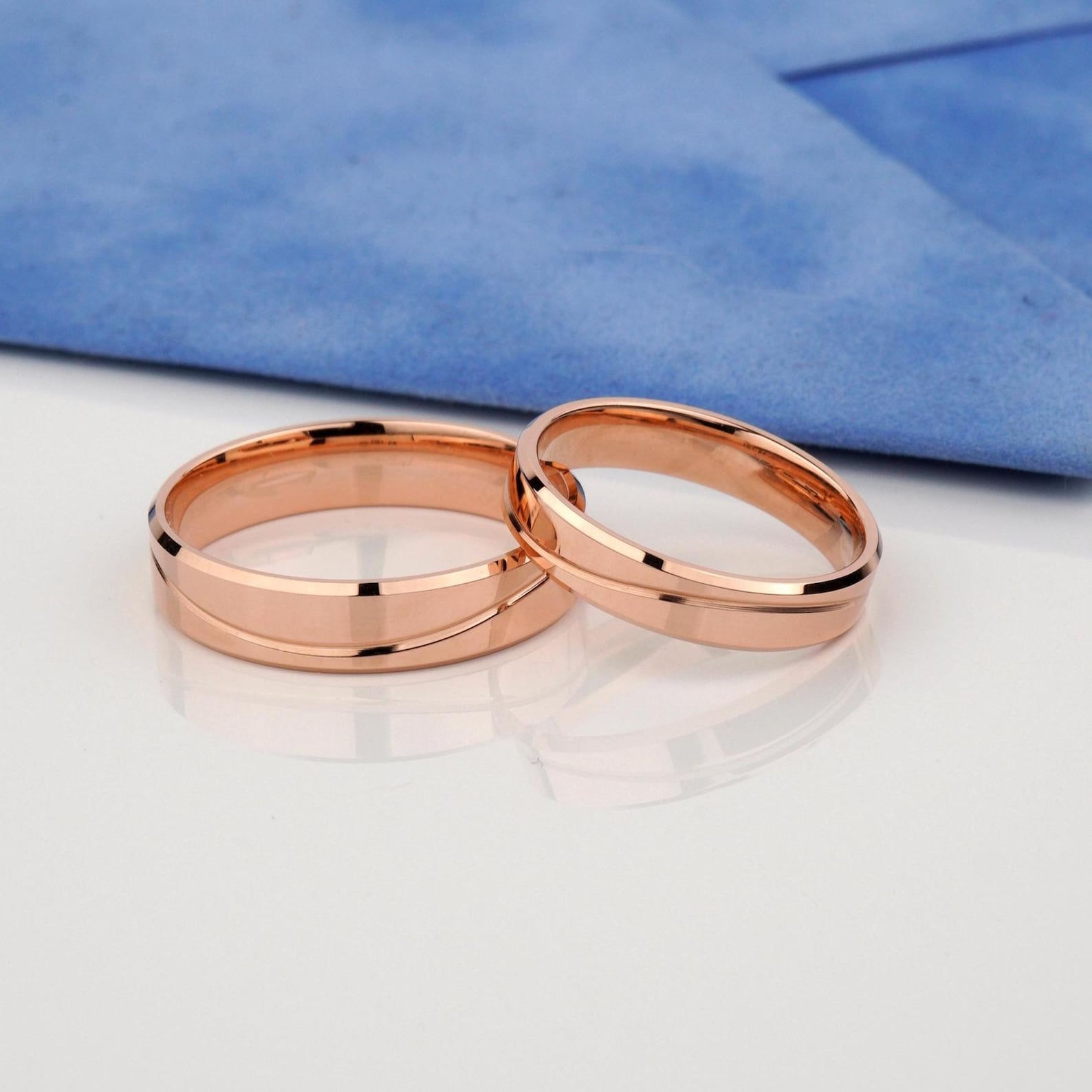Solid Gold Wedding Rings 14k Solid Gold Wedding Rings Set. Matching Wedding Bands Rings for ...