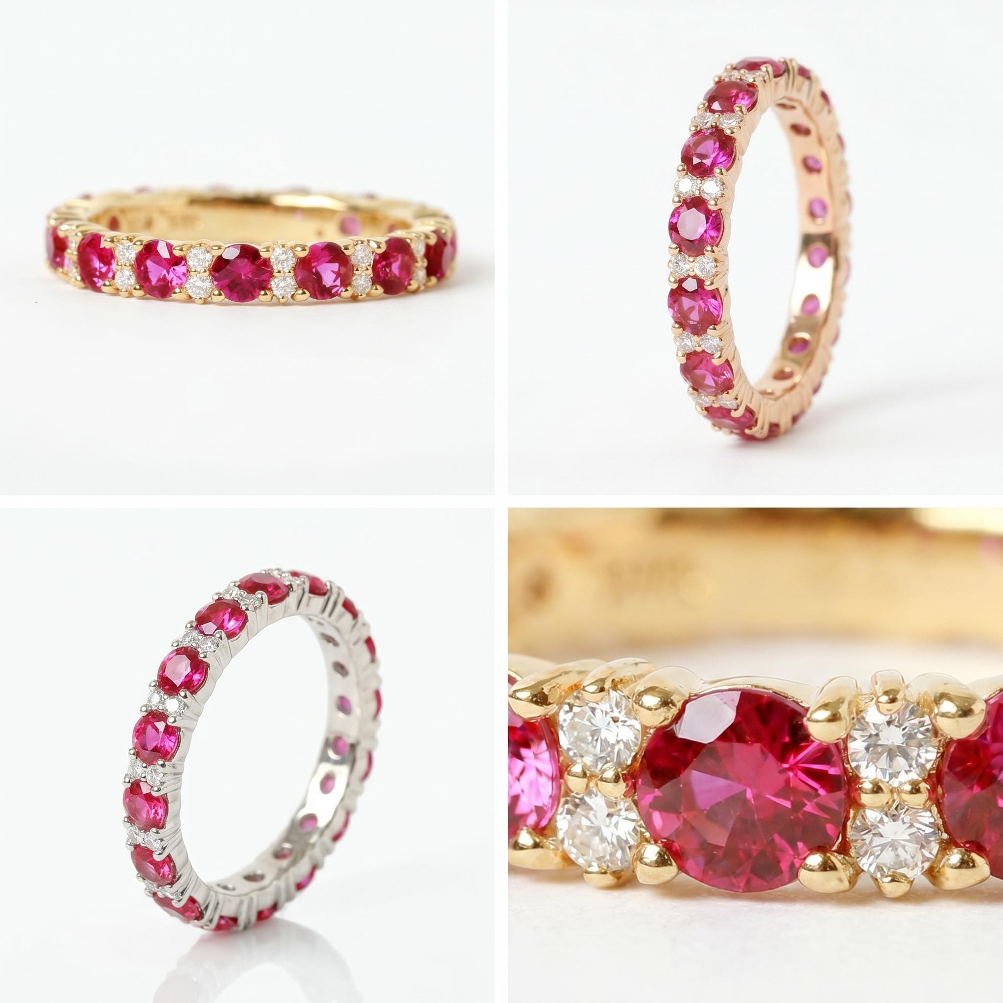 Ruby Diamond Eternity Ring 14k Gold, Ruby Wedding Band Women ...