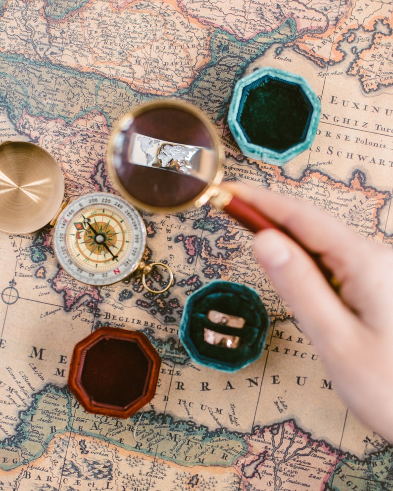 Unique 14k Gold Ring With World Map. Custom Made Ring. World Map ...