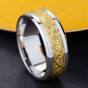 Wide wedding band. Unique wedding ring. Solid gold ring. Mens wedding band. Two tone band. Wedding ring men. Ring for men.
