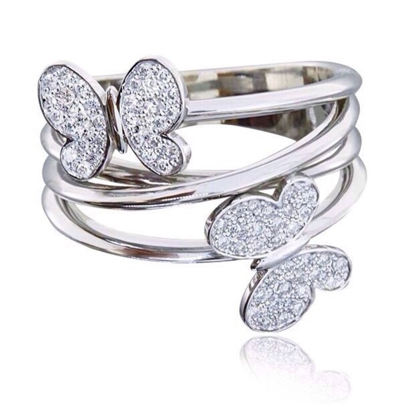 14k Gold Butterflies Ring. White Gold Ring. Unique Ring. Etsy