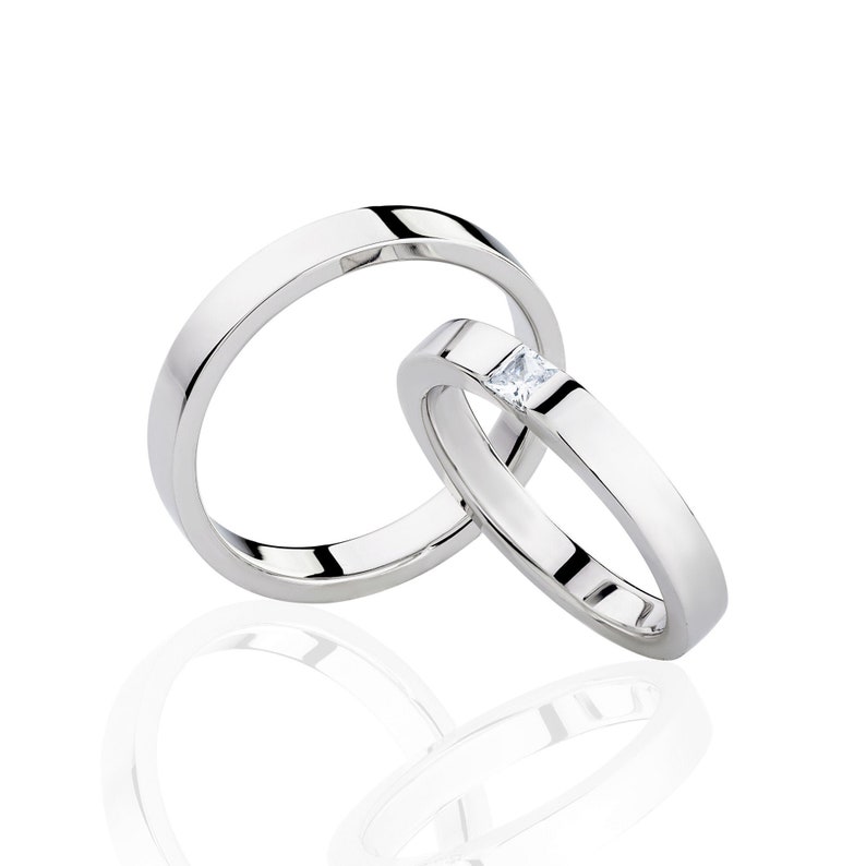 Simple White Gold Wedding Bands With Diamond. His and Hers Etsy