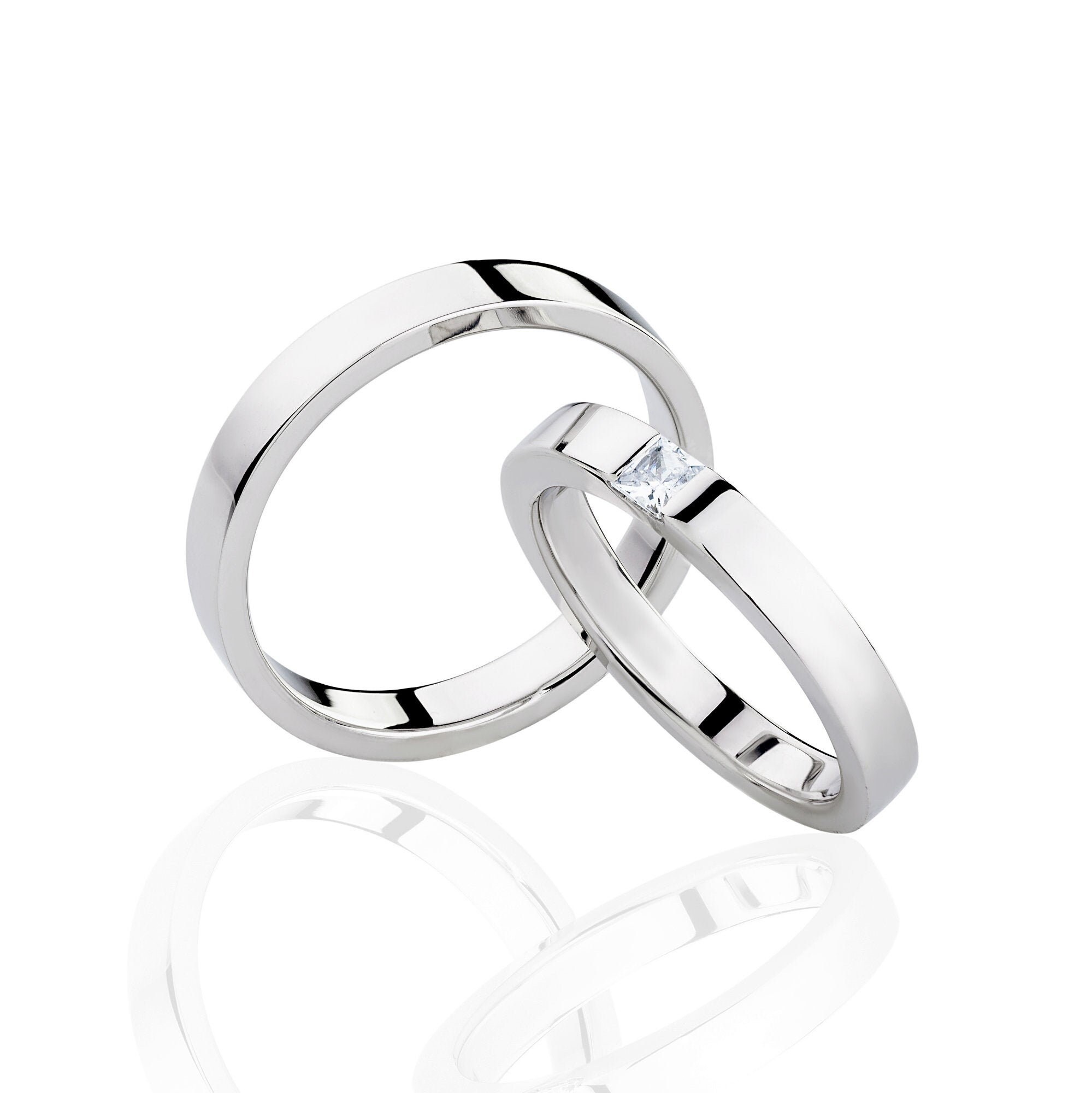 Simple White Gold Wedding Bands With Diamond. His and Hers - Etsy Simple White Gold Wedding Bands With Diamond. His and Hers - Etsy