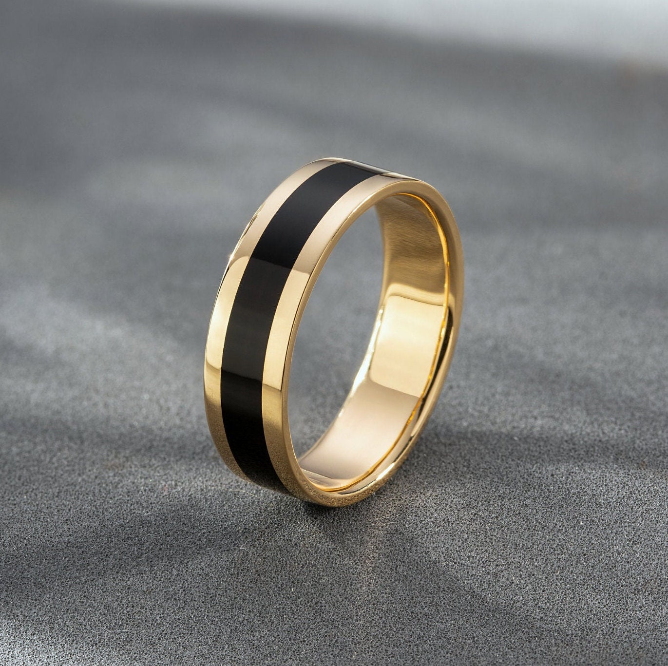 8mm Hatchet Man Gold Step Edges Black Tungsten Carbide Mens Ring E... |  customjewelry14