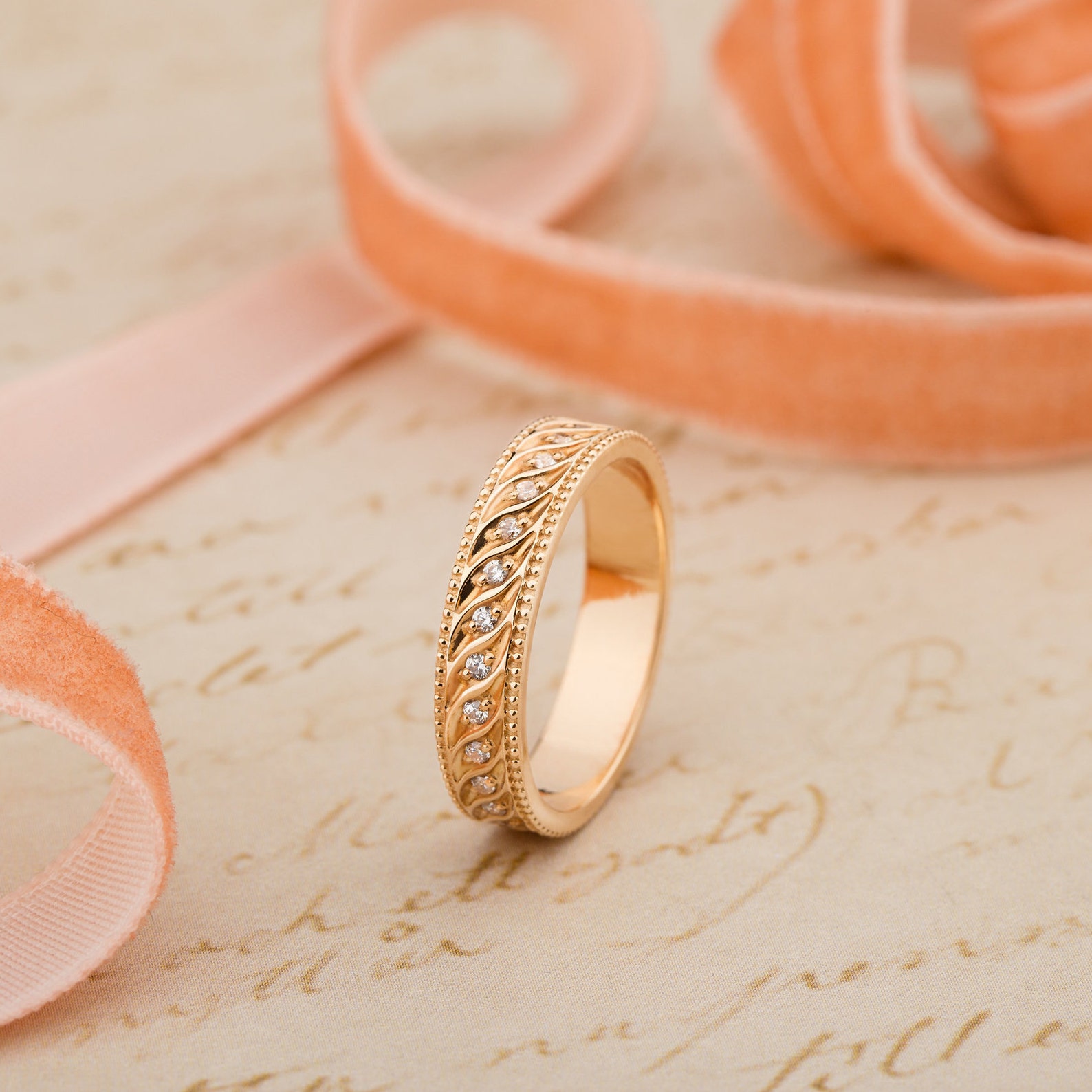 Unique Wedding Ring. Gold Wedding Band. Womens Wedding Bands. Etsy